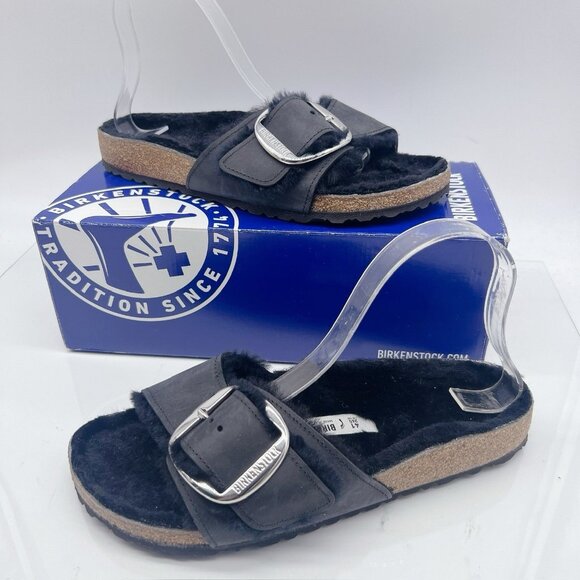 BIRKENSTOCK Madrid Big Buckle Sandal Shearling Black Womens EU 41 US 10- 10.5 - Picture 3 of 13